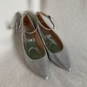 Silver flats with ankle strap best sale